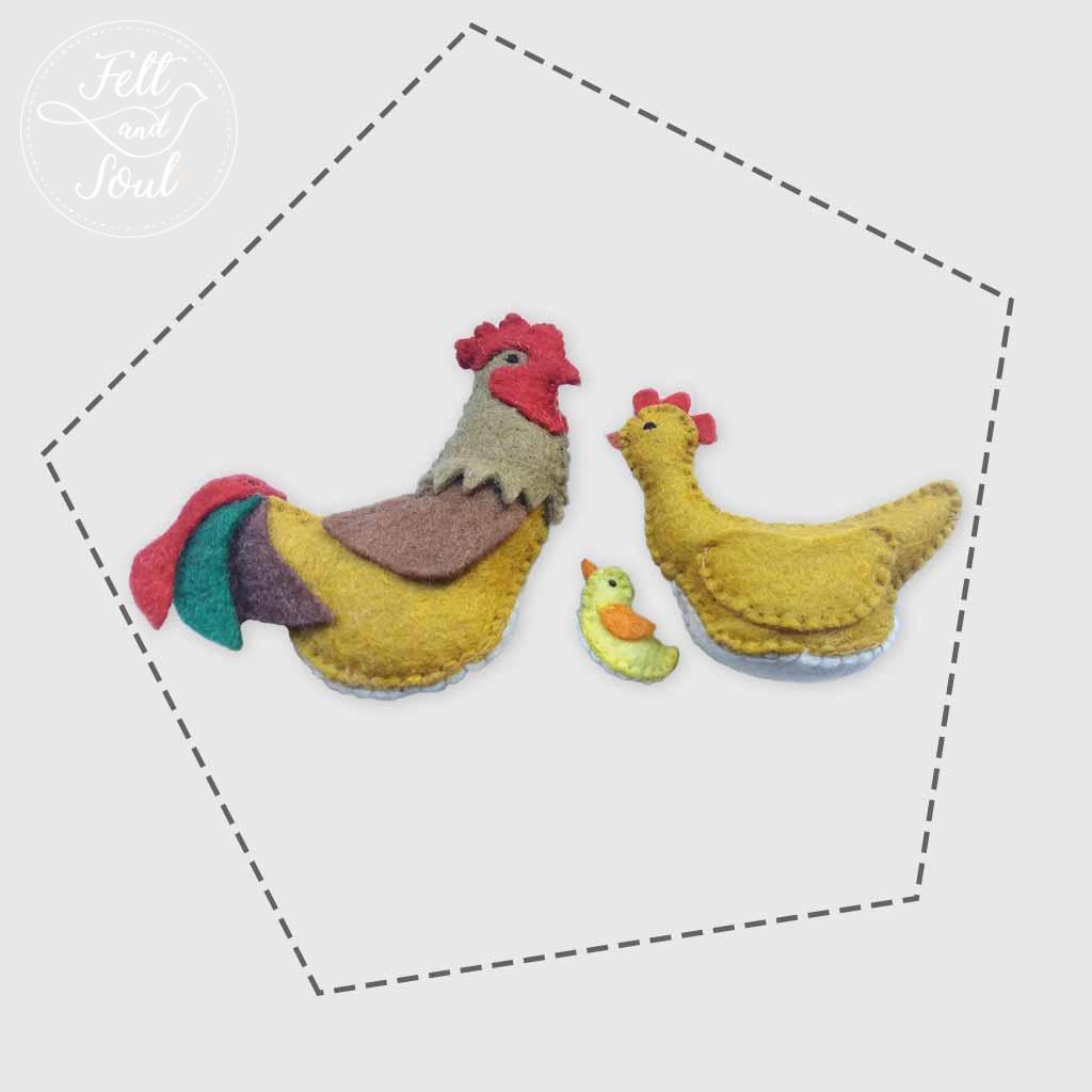 Kakas és tyúk gyapjú filc figura szabásminta